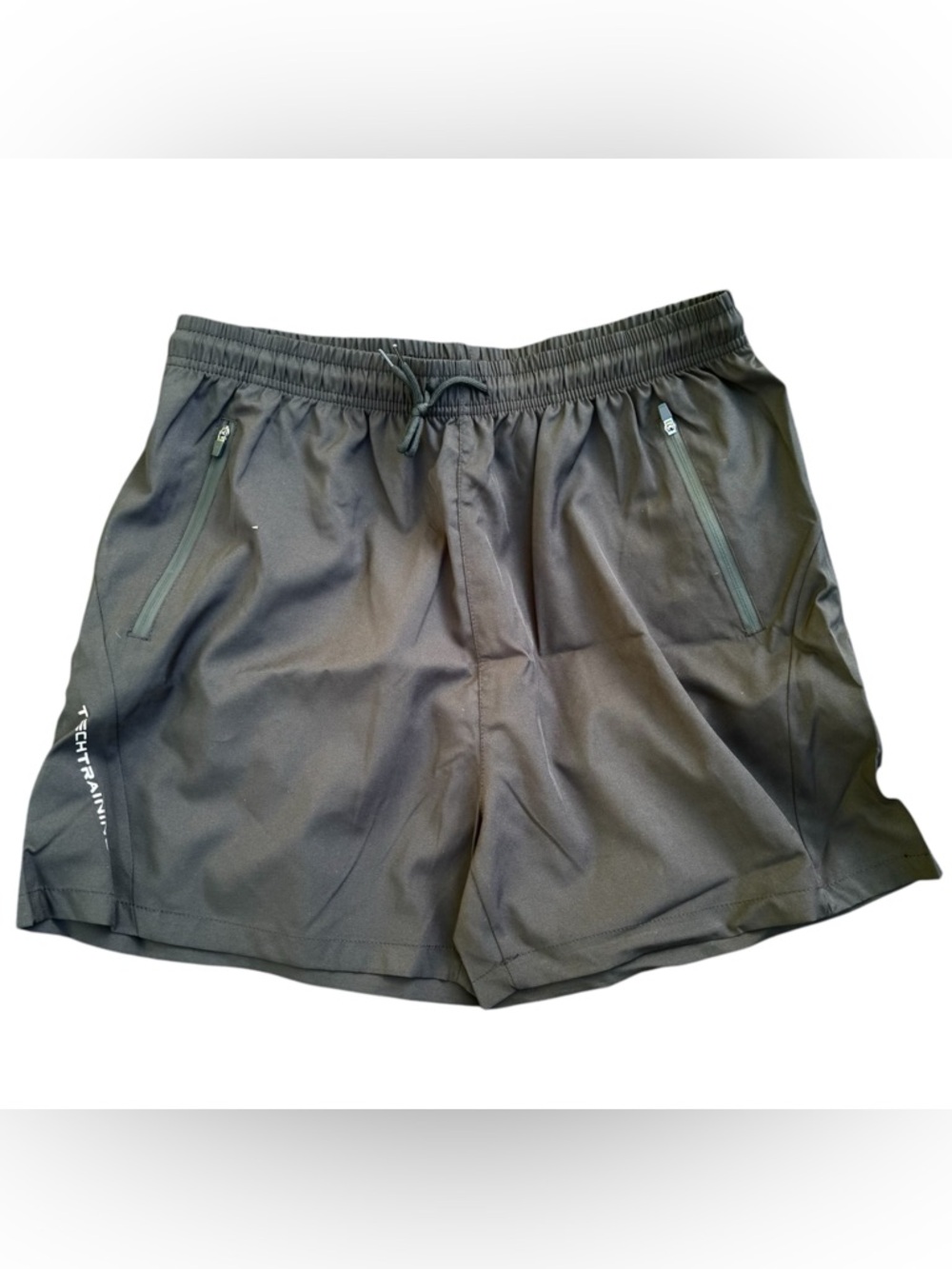 Techtraining Men’s Black Casual Sports Athletic Stretchy Zip Pocket Shorts L